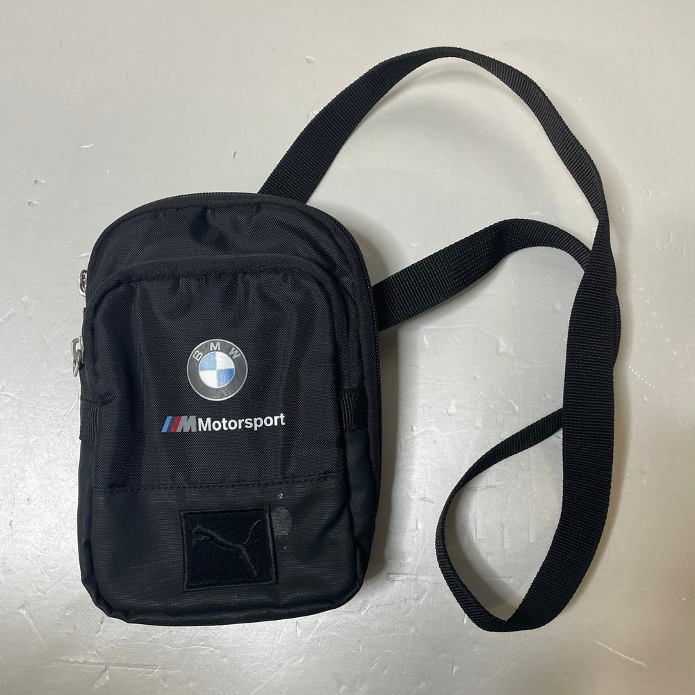 Puma BMW Motorsport Crossbody Bag Mens Small Black Adjustable Strap Racing Logo